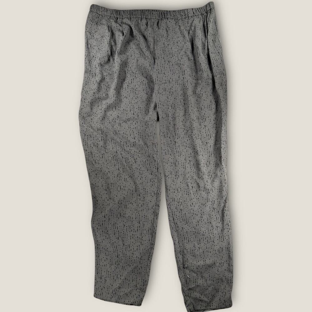 Eileen Fisher 100% Silk Pants XL‎ Gray Abstract Print High Rise Tapered Ankle